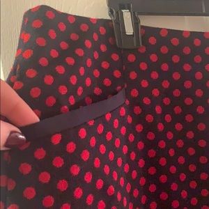 Navy and red polka dot pencil skirt